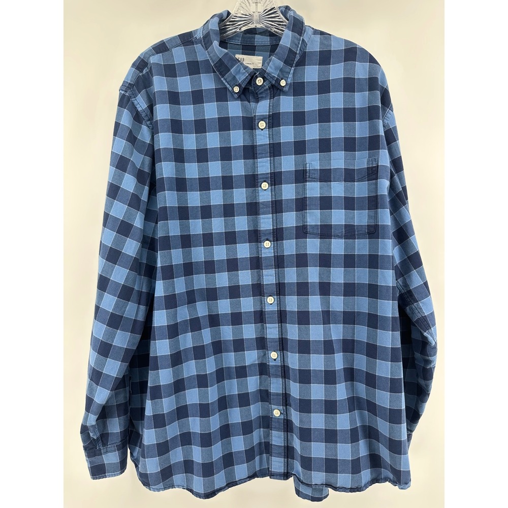 Gap Mens XXL Blue Buffalo Check Plaid Button Down Shirt Standard Fit Long Sleeve